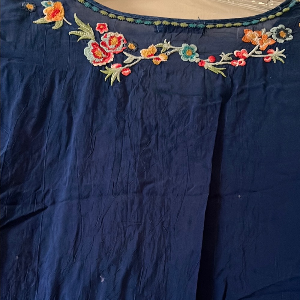 Johnny Was Navy Floral Embroidered Blouse - Picture 5 of 8